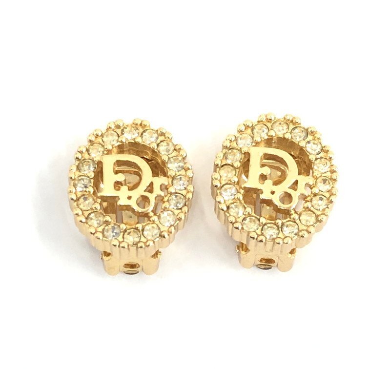 Christian Dior クリスチャンディオール イヤリング ロゴ ラインストーン【DKBA5022】_画像1