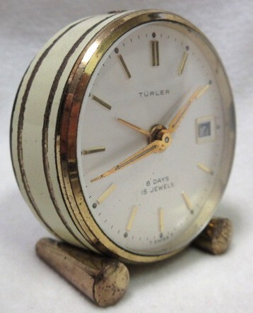チューラー / TURLER / 小型置時計 / 卓上時計 ◆ 8日巻 / 15石 / 2針 / カレンダー / アラーム付き ◆ 不動 / 要オーバーホール品_画像4