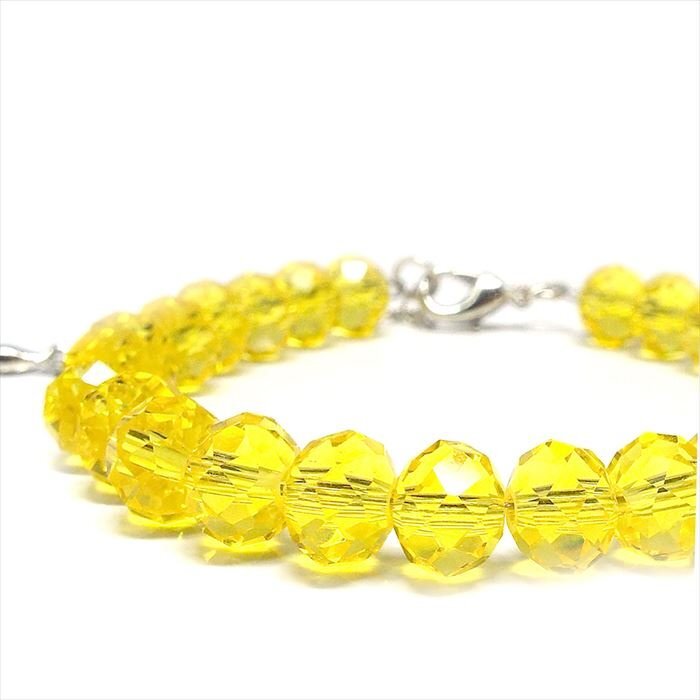 ガラスビーズ ブレスレット イエロー 約8×6mm クリスタルガラス ボタンカット 天然石 パワーストーン DRG1-27-8m1p_画像1