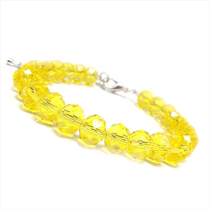 ガラスビーズ ブレスレット イエロー 約8×6mm クリスタルガラス ボタンカット 天然石 パワーストーン DRG1-27-8m1p_画像2
