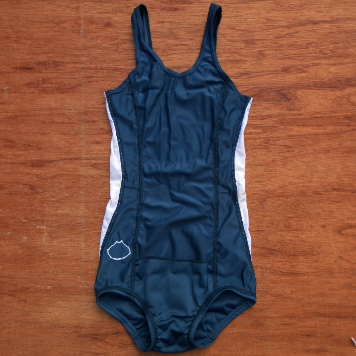 未使用 '80s DESCENTE デサント S2 女児用 スクール水着 ネイビーxホワイト 紺x白 ワンピース ナイロン 日本製 昭和 デッドストック 保管品_画像5