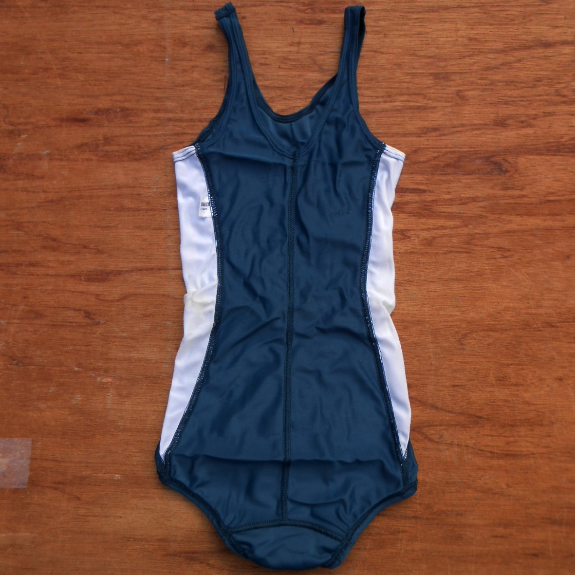 未使用 '80s DESCENTE デサント S2 女児用 スクール水着 ネイビーxホワイト 紺x白 ワンピース ナイロン 日本製 昭和 デッドストック 保管品_画像6