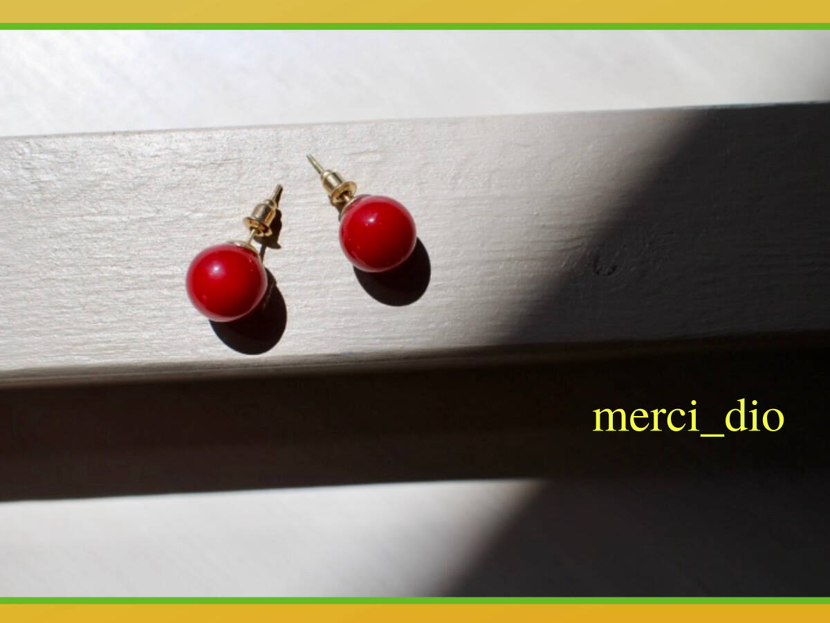 シップス SHIPS ディープレッド ボール スタッドピアス ミディアムサイズ ダークレッド チェリーレッド ゴールドカラー 新品 未使用 wai_画像6