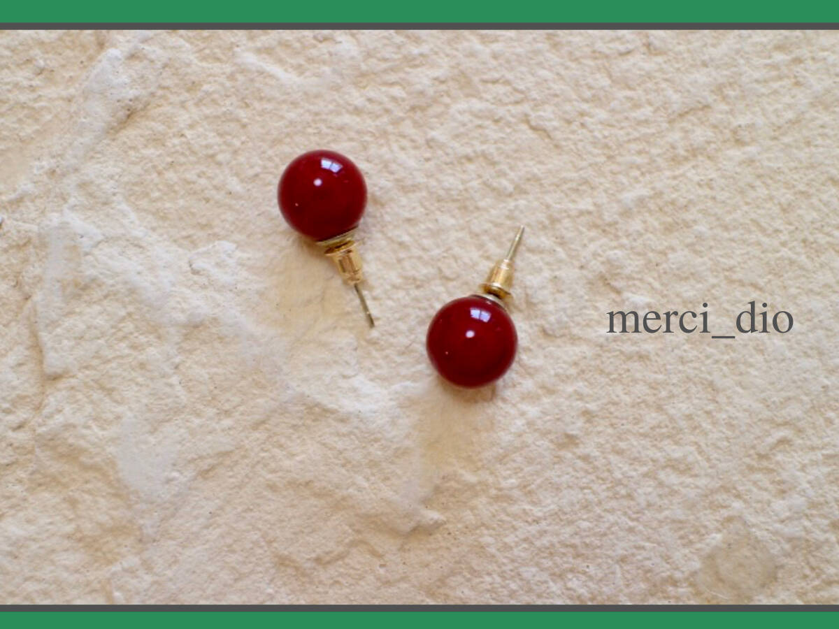 シップス SHIPS ディープレッド ボール スタッドピアス ミディアムサイズ ダークレッド チェリーレッド ゴールドカラー 新品 未使用 wai_画像7