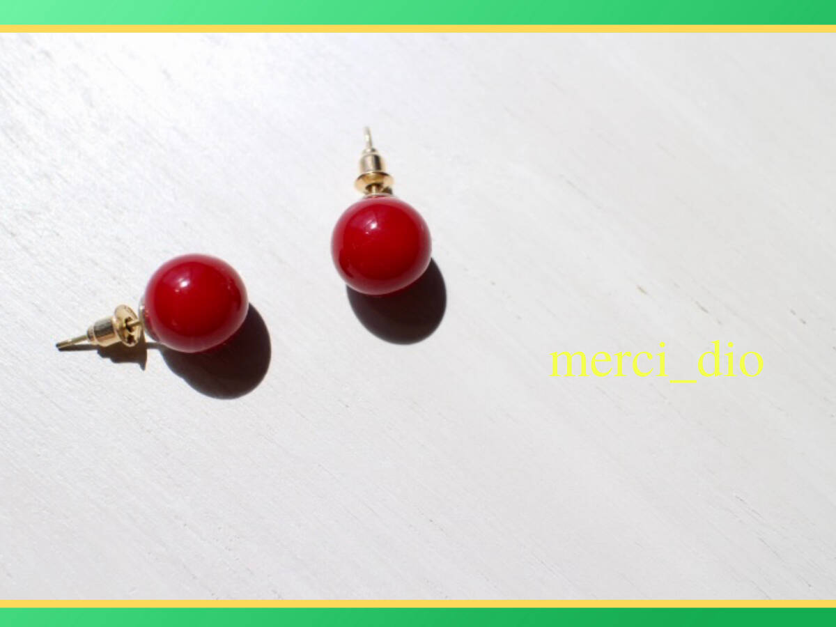 シップス SHIPS ディープレッド ボール スタッドピアス ミディアムサイズ ダークレッド チェリーレッド ゴールドカラー 新品 未使用 wai_画像8