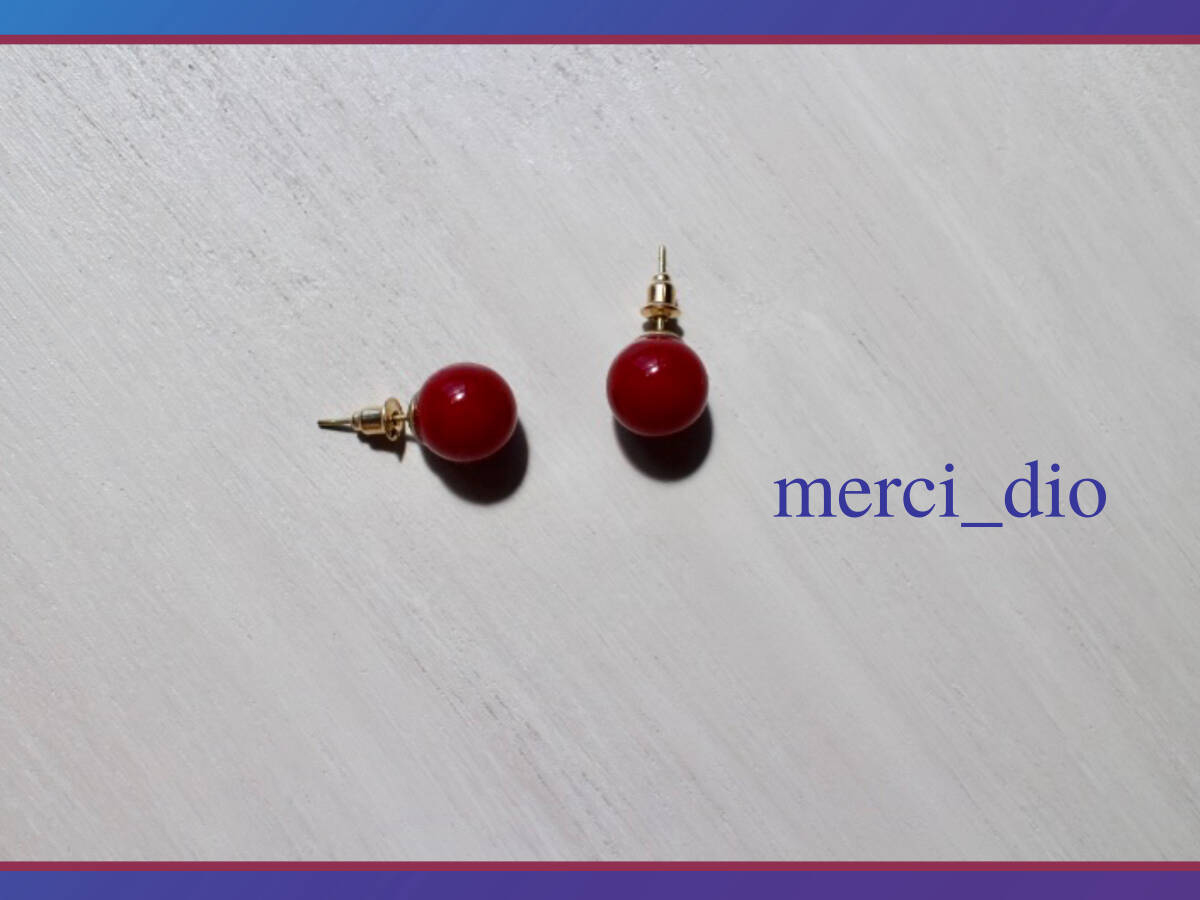 シップス SHIPS ディープレッド ボール スタッドピアス ミディアムサイズ ダークレッド チェリーレッド ゴールドカラー 新品 未使用 wai_画像10