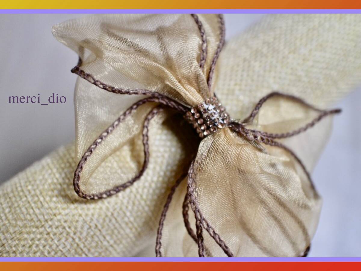 シップス SHIPS ラインストーン×オーガンジー キャメルベージュ ダブルリボン ヘアゴム シュシュ ヘアアクセ 新品 未使用 トゥモロー_画像2