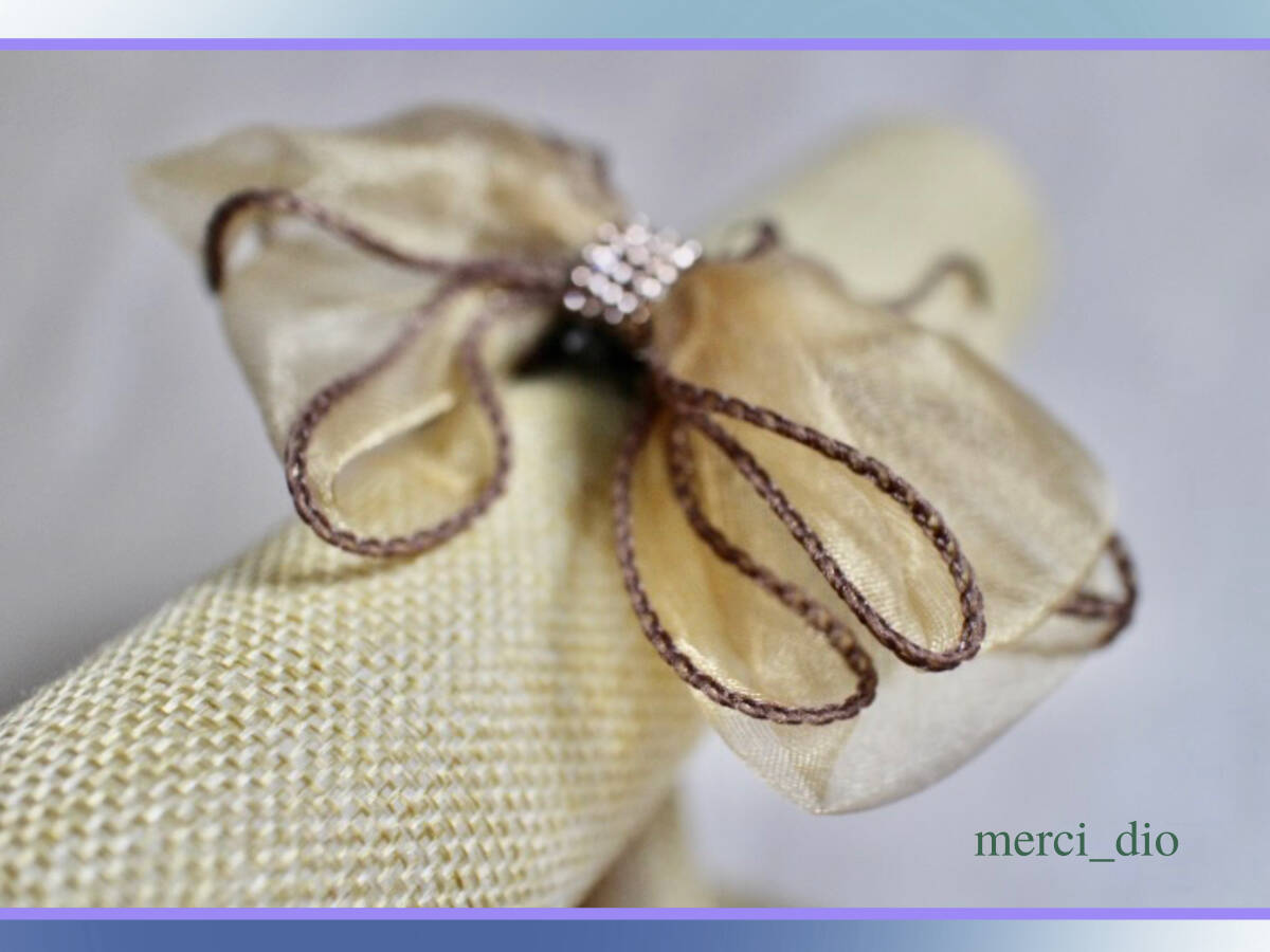 シップス SHIPS ラインストーン×オーガンジー キャメルベージュ ダブルリボン ヘアゴム シュシュ ヘアアクセ 新品 未使用 トゥモロー_画像5