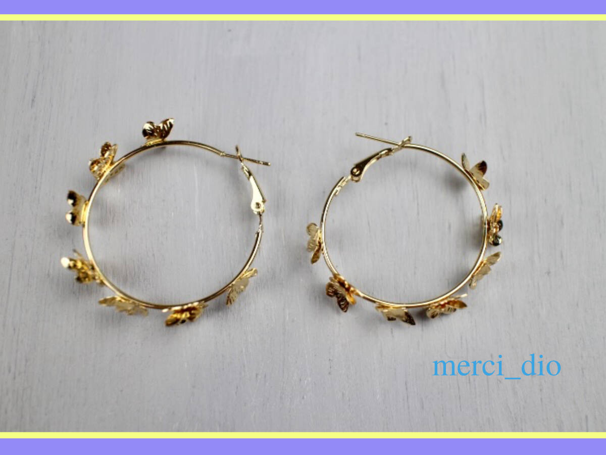 シップス SHIPS ゴールド フープ バタフライ ピアス 蝶々 ミディアムサイズ イエローゴールド 新品 未使用 トゥモローランド wai _画像5