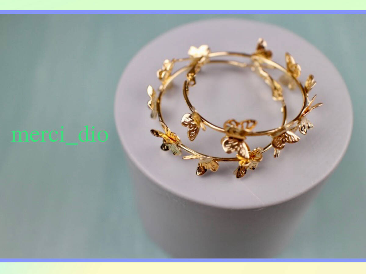 シップス SHIPS ゴールド フープ バタフライ ピアス 蝶々 ミディアムサイズ イエローゴールド 新品 未使用 トゥモローランド wai _画像6