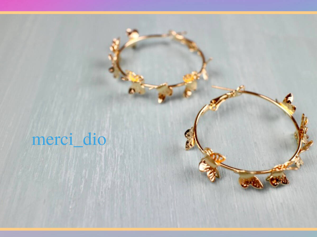 シップス SHIPS ゴールド フープ バタフライ ピアス 蝶々 ミディアムサイズ イエローゴールド 新品 未使用 トゥモローランド wai _画像7