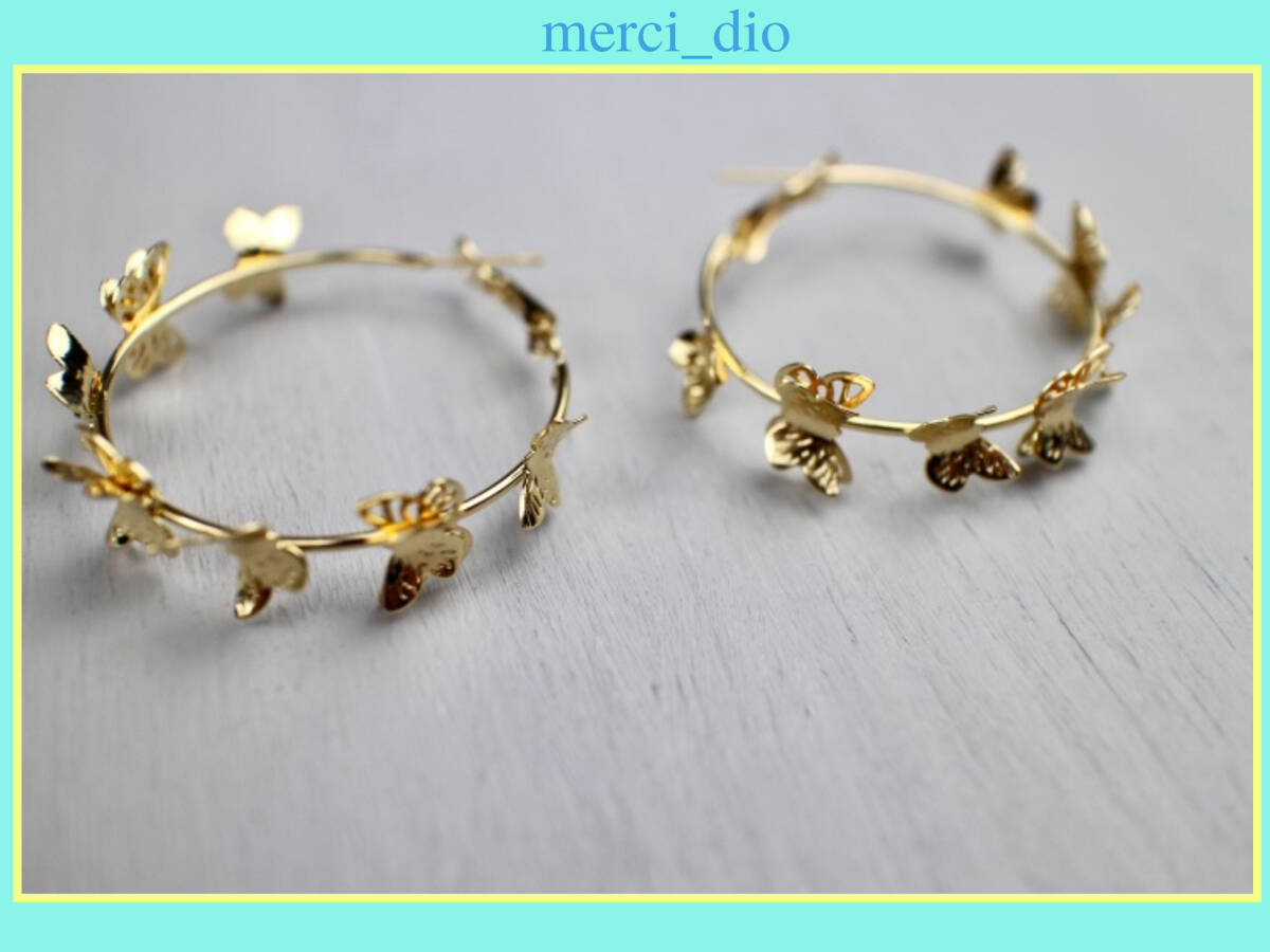 シップス SHIPS ゴールド フープ バタフライ ピアス 蝶々 ミディアムサイズ イエローゴールド 新品 未使用 トゥモローランド wai _画像9