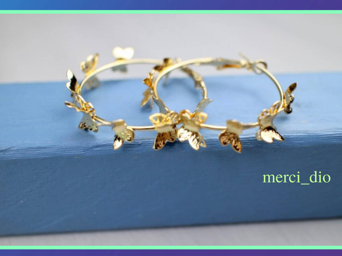 シップス SHIPS ゴールド フープ バタフライ ピアス 蝶々 ミディアムサイズ イエローゴールド 新品 未使用 トゥモローランド wai _画像10