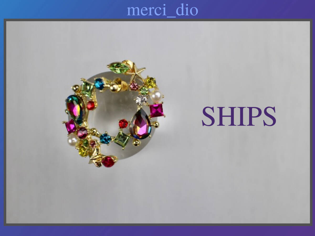 シップス SHIPS ジルコニア ラインストーン ムーン スタッドピアス ゴールドカラー 月 三日月 カラフル マルチカラー 新品 未使用 wai 6 _画像7