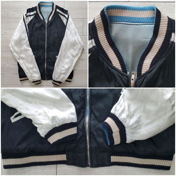 1990s vintage 抜群のフェード感 レーヨン サテン 虎×キルティング リバーシブル スカジャン M相当 1950-60s復刻品 刺繍 スーベニア 古着_画像9