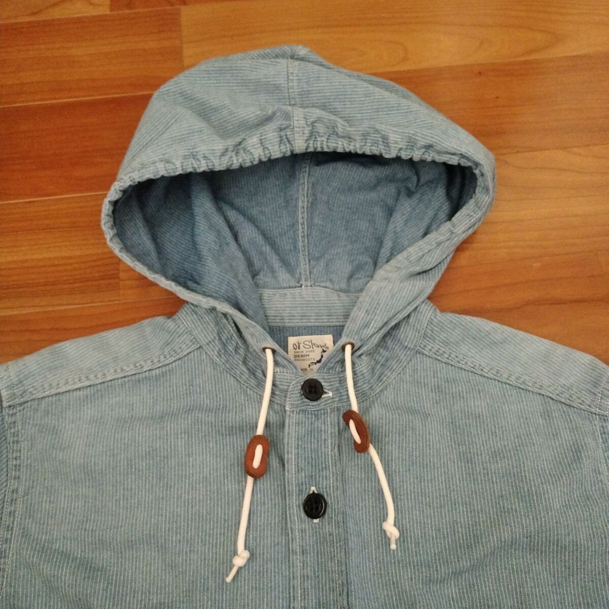 貴重 入手困難 正規品 日本製 オアスロウ or slow ヒッコリー フードシャツ マウンテンパーカー 2 M アメカジ バイカー アウトドア _画像7