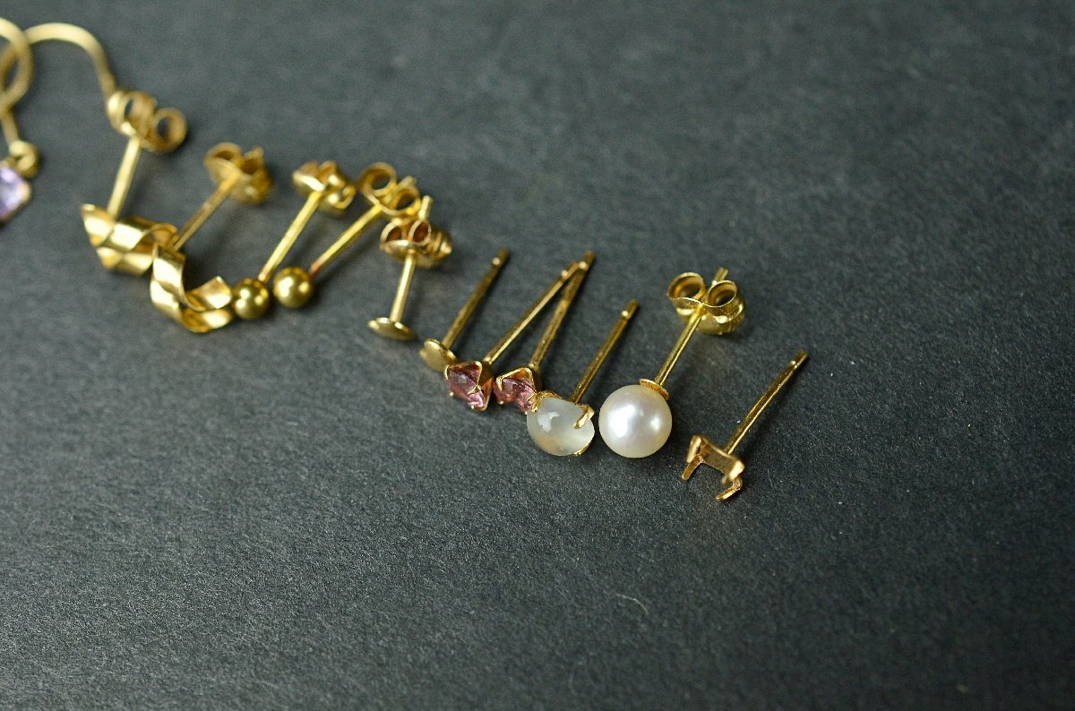 K18 イエローゴールドピアスまとめ パール・真珠・アメジストなど・YG 2.1g(石込み) 本体のみ★【YB】中古25Y1030-2_画像5