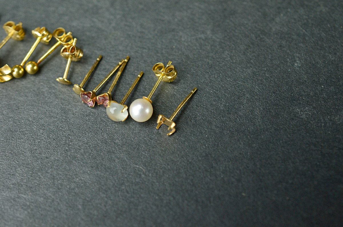 K18 イエローゴールドピアスまとめ パール・真珠・アメジストなど・YG 2.1g(石込み) 本体のみ★【YB】中古25Y1030-2_画像6