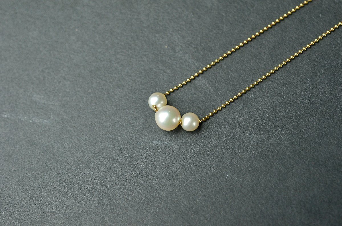 K18 イエローゴールドネックレス パール・真珠・YG 約20cm 2.4g(2.43g)(石込み) 本体のみ★【YB】中古25Y1030-3_画像3