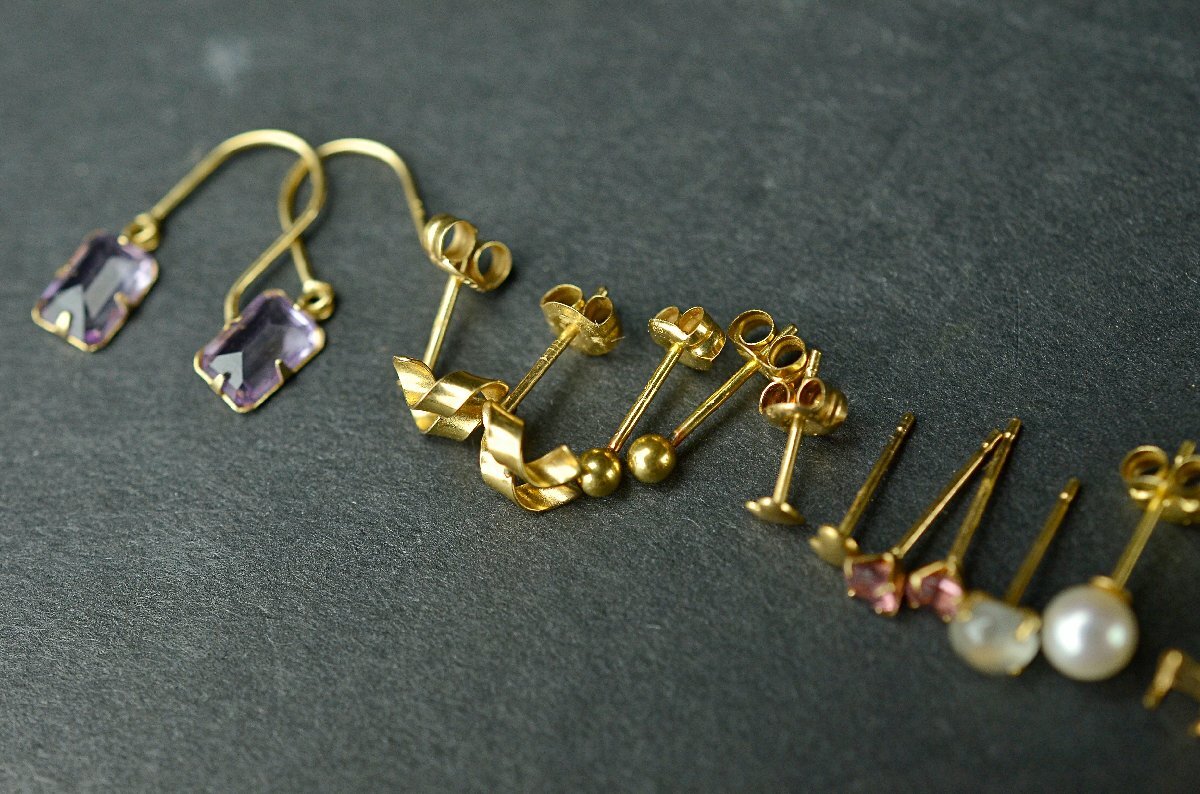 K18 イエローゴールドピアスまとめ パール・真珠・アメジストなど・YG 2.1g(石込み) 本体のみ★【YB】中古25Y1030-2_画像4