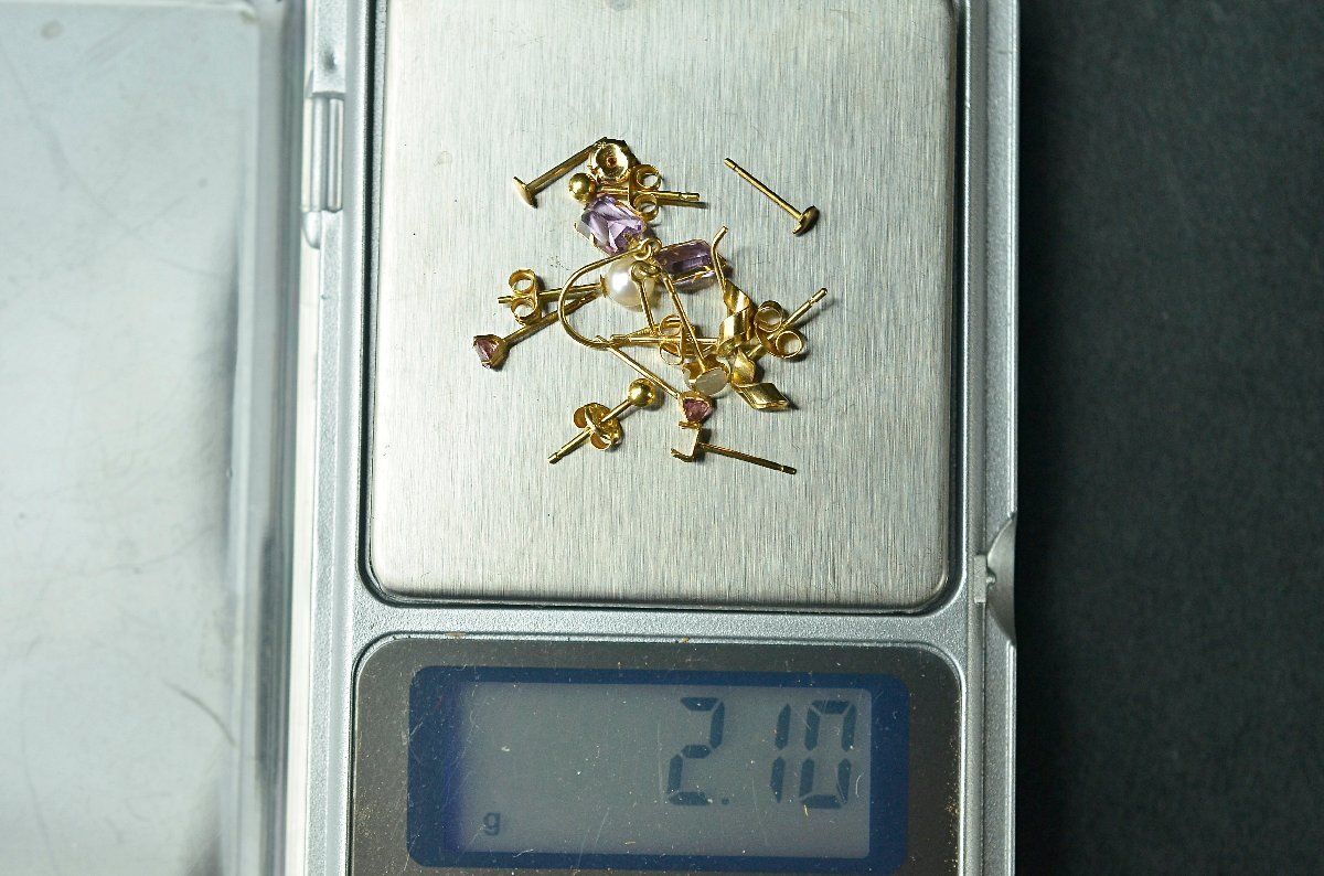 K18 イエローゴールドピアスまとめ パール・真珠・アメジストなど・YG 2.1g(石込み) 本体のみ★【YB】中古25Y1030-2_画像8