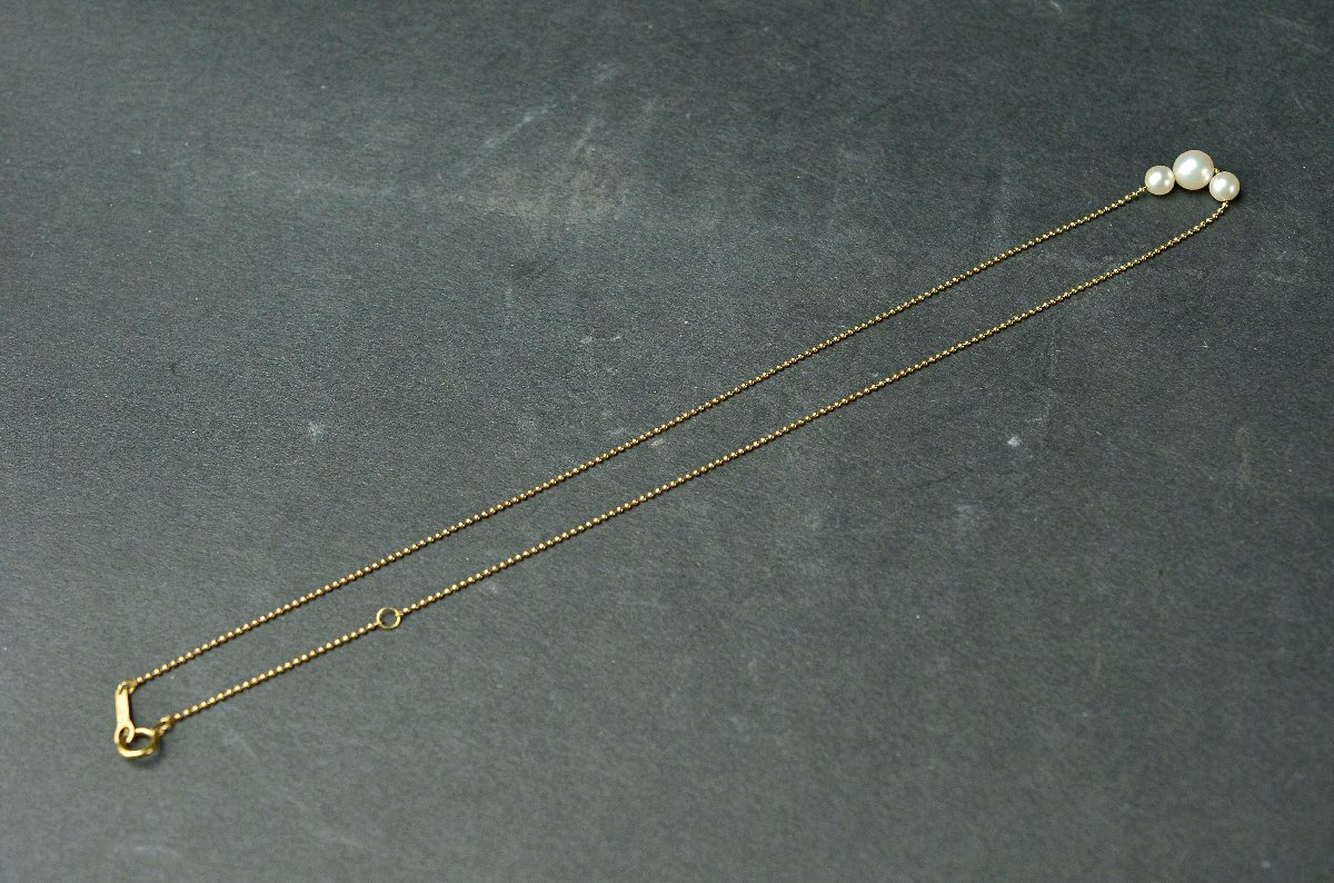 K18 イエローゴールドネックレス パール・真珠・YG 約20cm 2.4g(2.43g)(石込み) 本体のみ★【YB】中古25Y1030-3_画像6