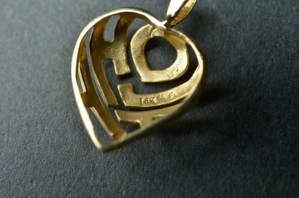 K14保証 イエローゴールド ハート形ペンダントトップ 2.4g(2.45g) 14K刻印 ※11月13日に井島貴金属X線検査資料付属 本体のみ★【YB】YG中古_画像2