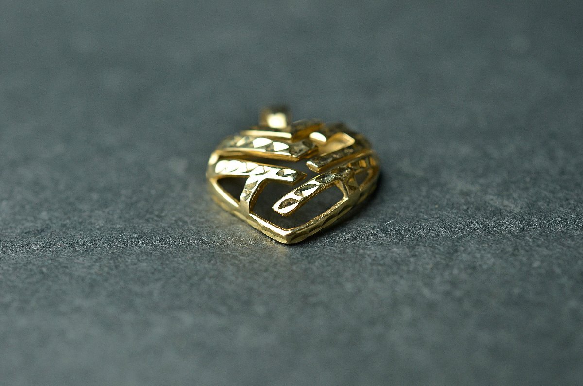 K14保証 イエローゴールド ハート形ペンダントトップ 2.4g(2.45g) 14K刻印 ※11月13日に井島貴金属X線検査資料付属 本体のみ★【YB】YG中古_画像6