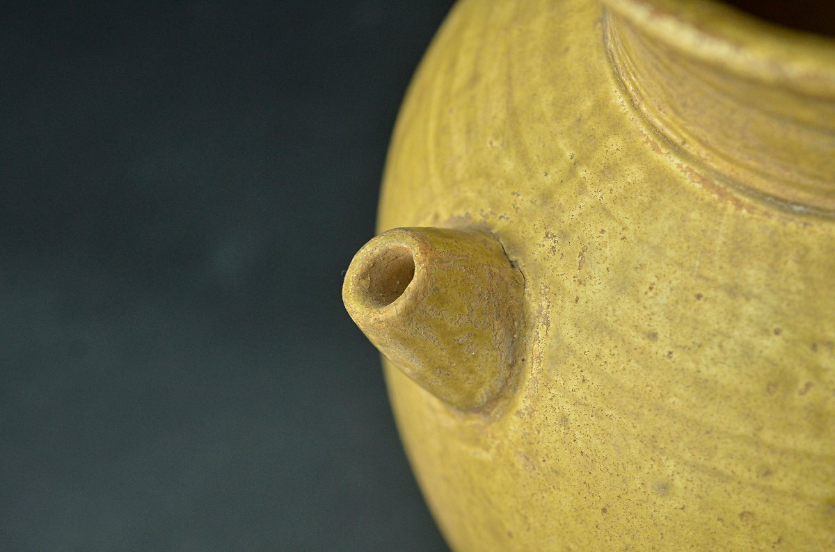 唐代寿州窯黄釉執壺・唐代黄釉水注・古木製専用箱付属 ★【YB】中国古玩骨董25Y1040_画像3