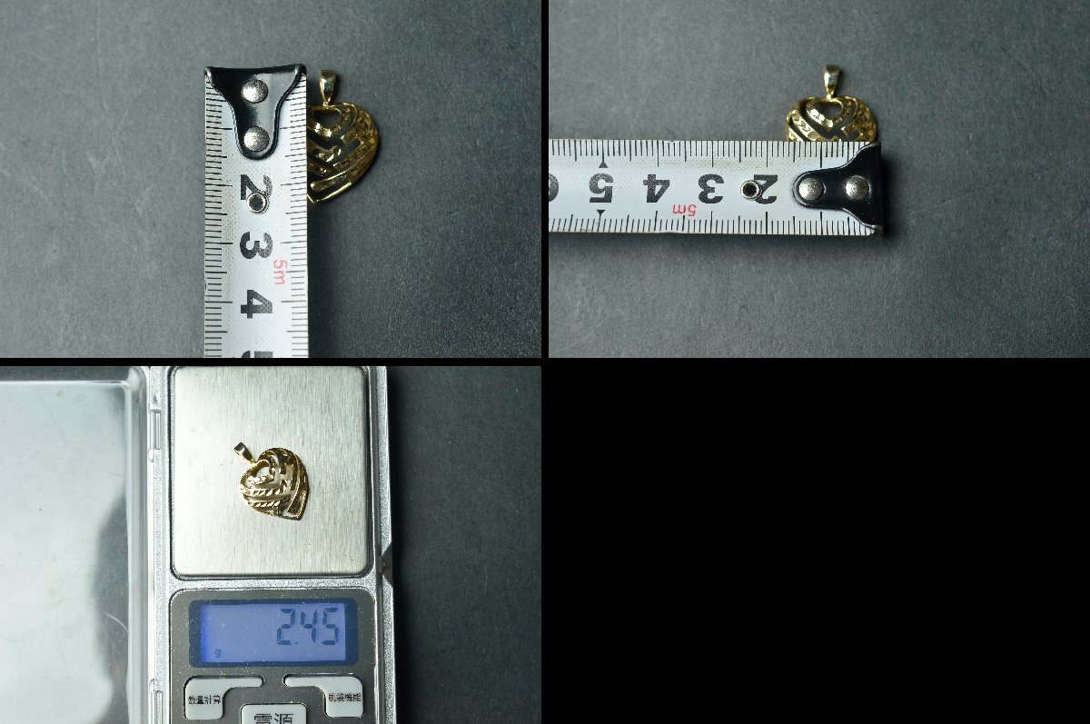 K14保証 イエローゴールド ハート形ペンダントトップ 2.4g(2.45g) 14K刻印 ※11月13日に井島貴金属X線検査資料付属 本体のみ★【YB】YG中古_画像10