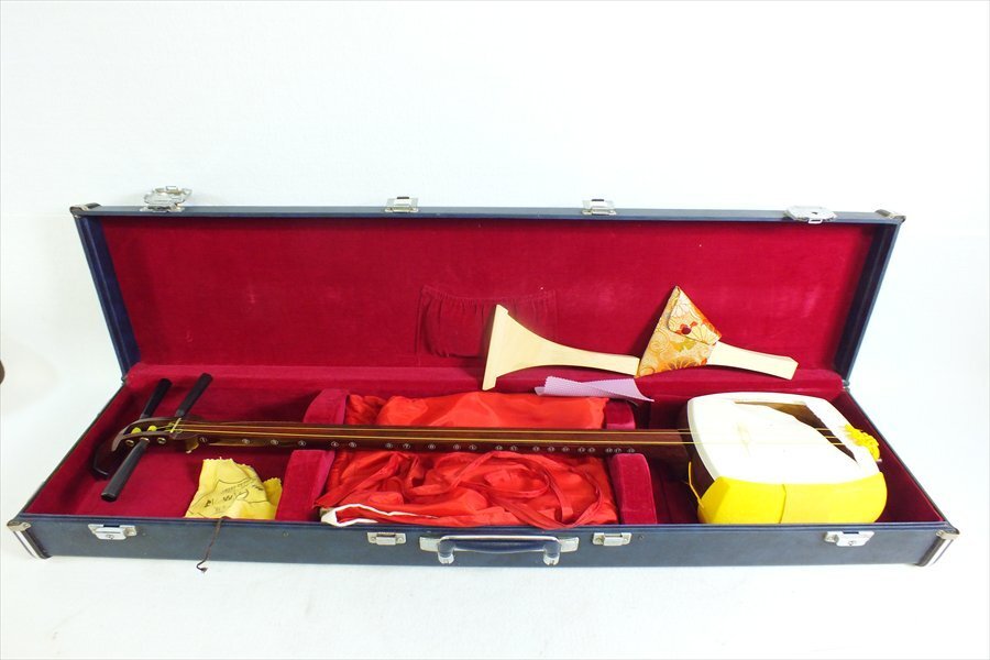 【08】彦坂三味線店 丸打 2.7cm中棹 棹はカリン 三味線 中古 現状品 251008R7828_画像1