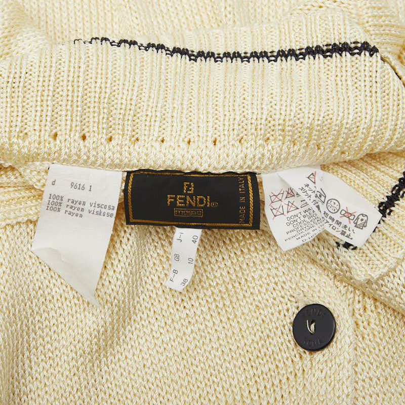 Fendi Logo вышивка кардиган размер :40 слоновая кость черный искусственный шелк женский FENDI [ б/у ]
