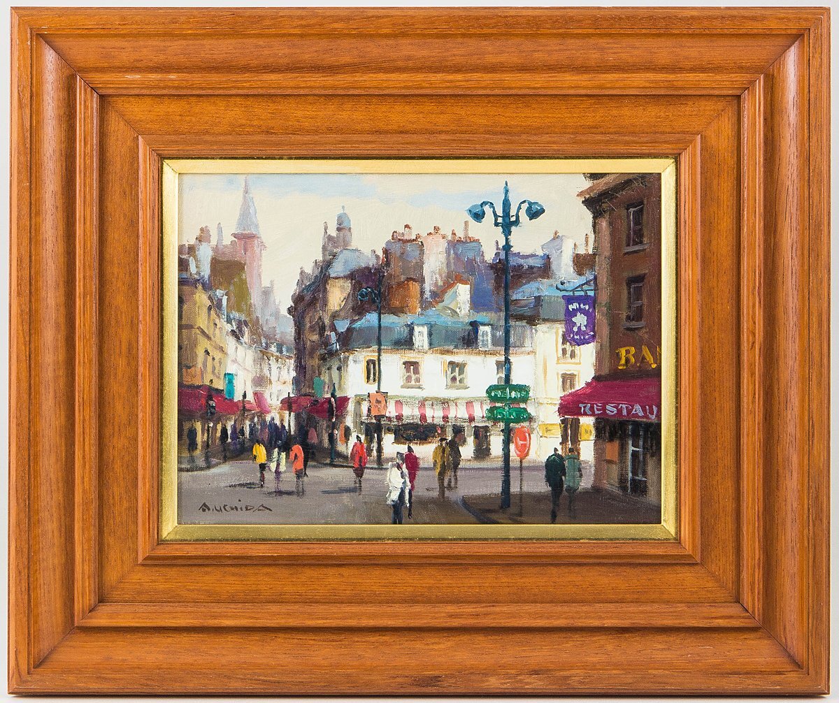 【1on1】真作 内田晃 『パリ風景』 油彩 キャンバス 4号 額装 ／ 大調和会委員 文部大臣賞 二元会常任委員_画像2