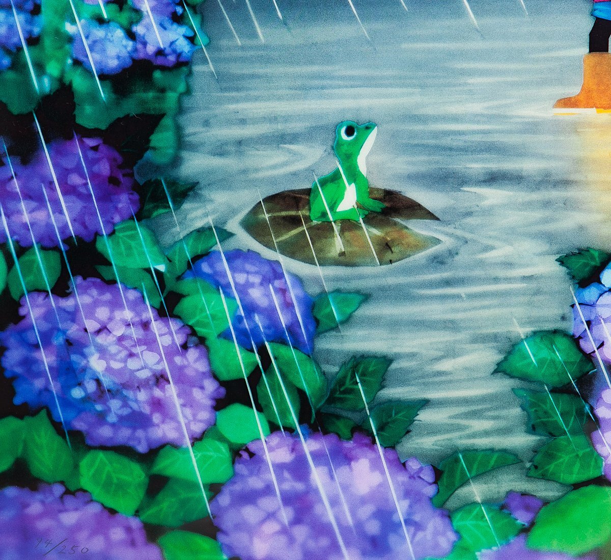 【1on1】真作 藤城清治 『あじさいと少年』 DX影絵版 リトグラフ 直筆サイン ed.250 額装 保証書付 ／ 日本における影絵作家第一人者_画像6