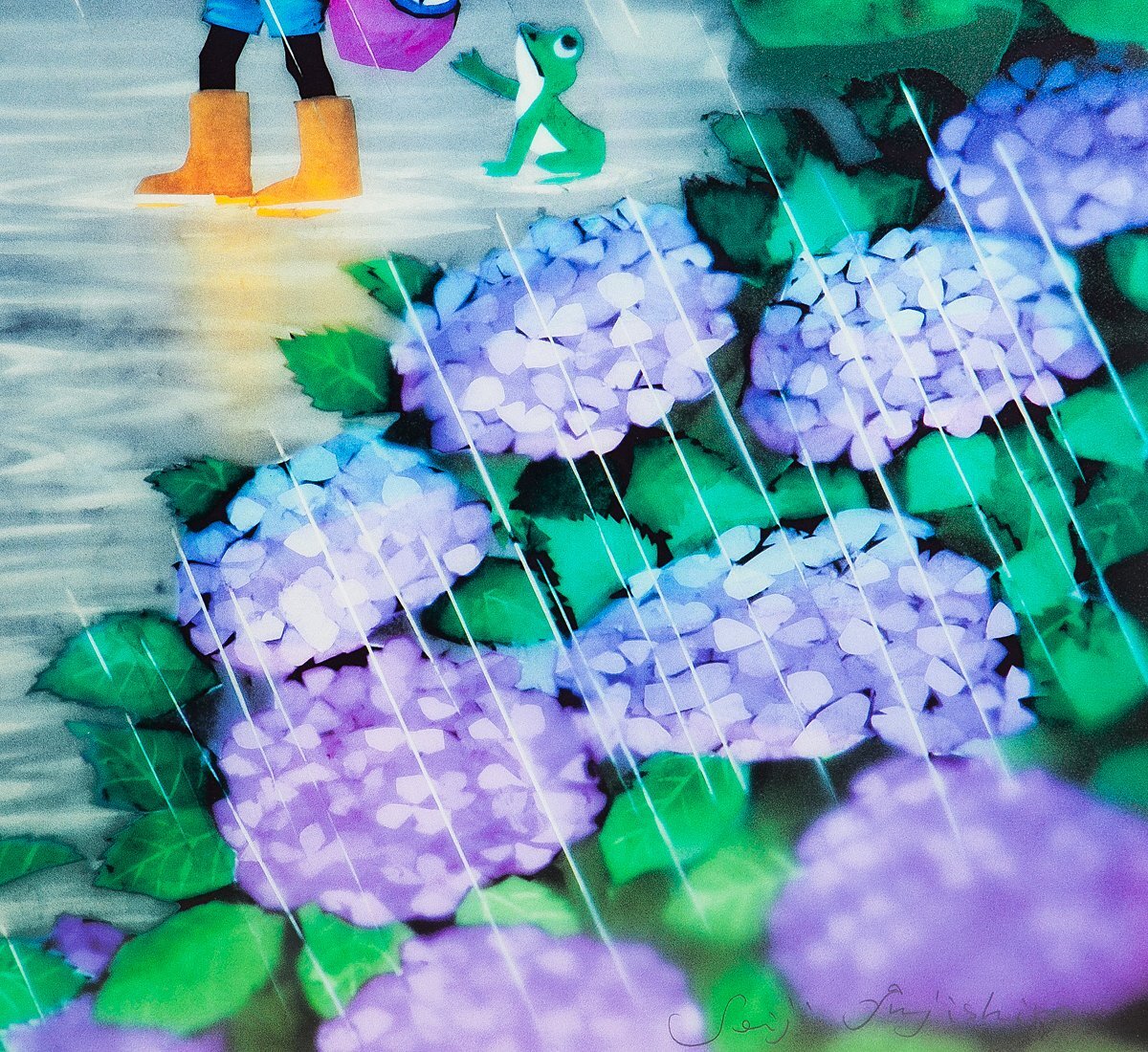 【1on1】真作 藤城清治 『あじさいと少年』 DX影絵版 リトグラフ 直筆サイン ed.250 額装 保証書付 ／ 日本における影絵作家第一人者_画像5