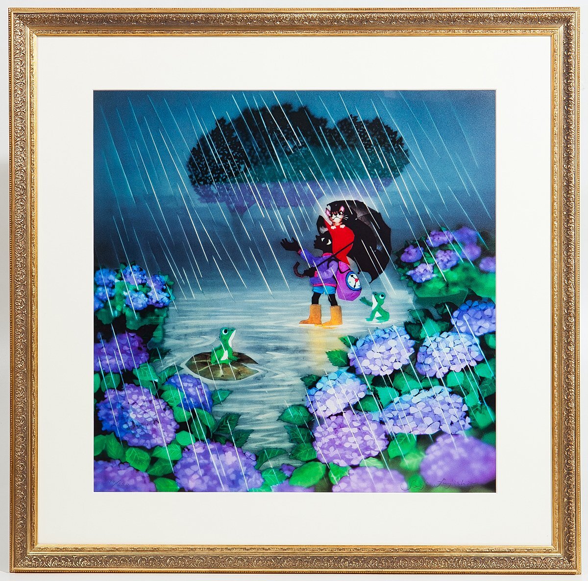 【1on1】真作 藤城清治 『あじさいと少年』 DX影絵版 リトグラフ 直筆サイン ed.250 額装 保証書付 ／ 日本における影絵作家第一人者_画像2