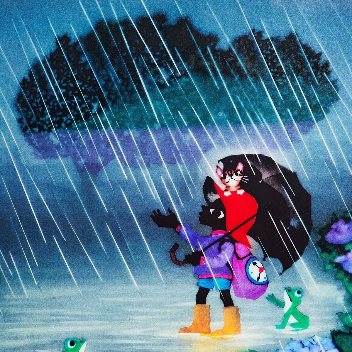 【1on1】真作 藤城清治 『あじさいと少年』 DX影絵版 リトグラフ 直筆サイン ed.250 額装 保証書付 ／ 日本における影絵作家第一人者_画像3