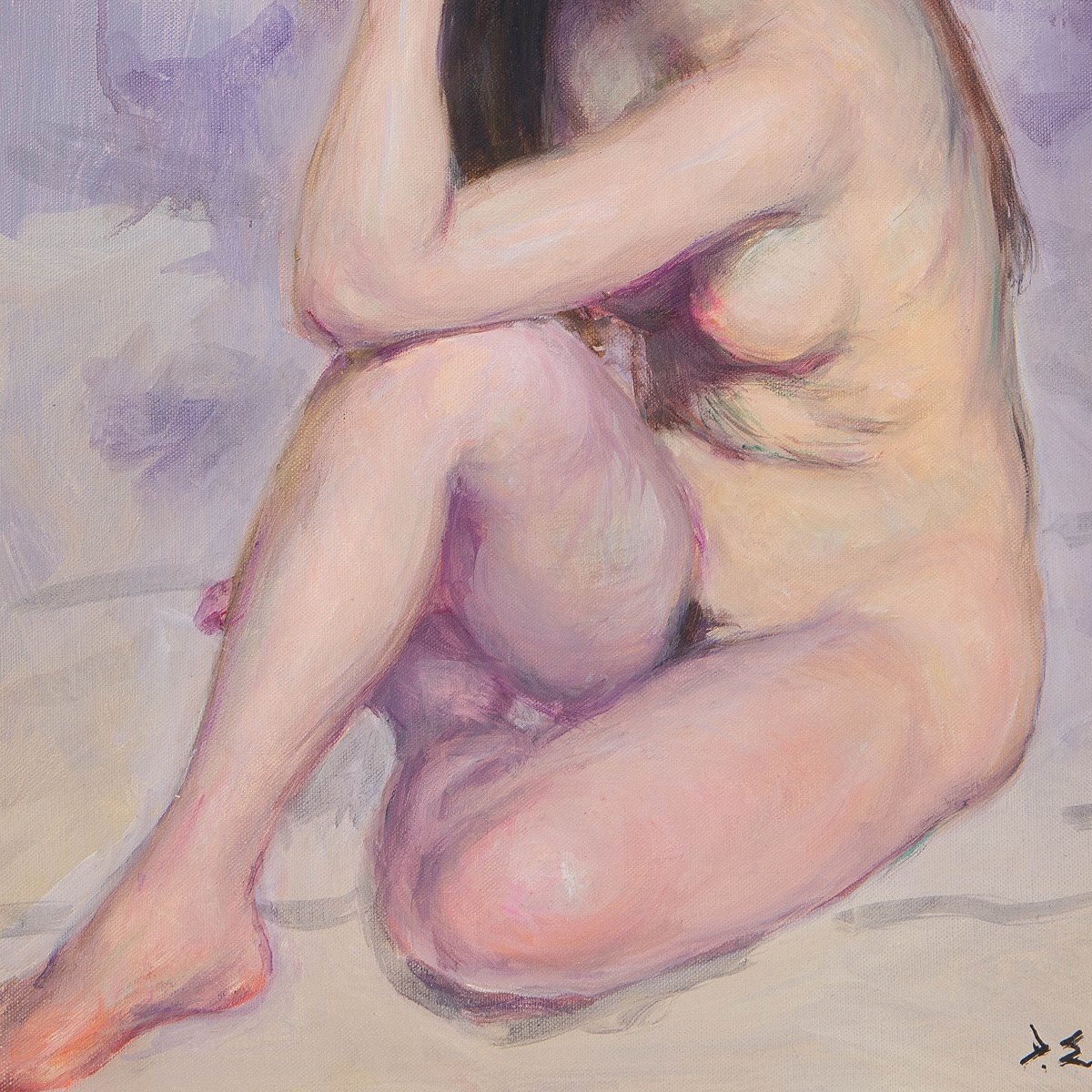 【1on1】真作 江成一郎 『爽春』 裸婦 油彩 キャンバス 6号 平成六年 額装 / 女性像人気画家 白日会会員 師:伊藤清永_画像6