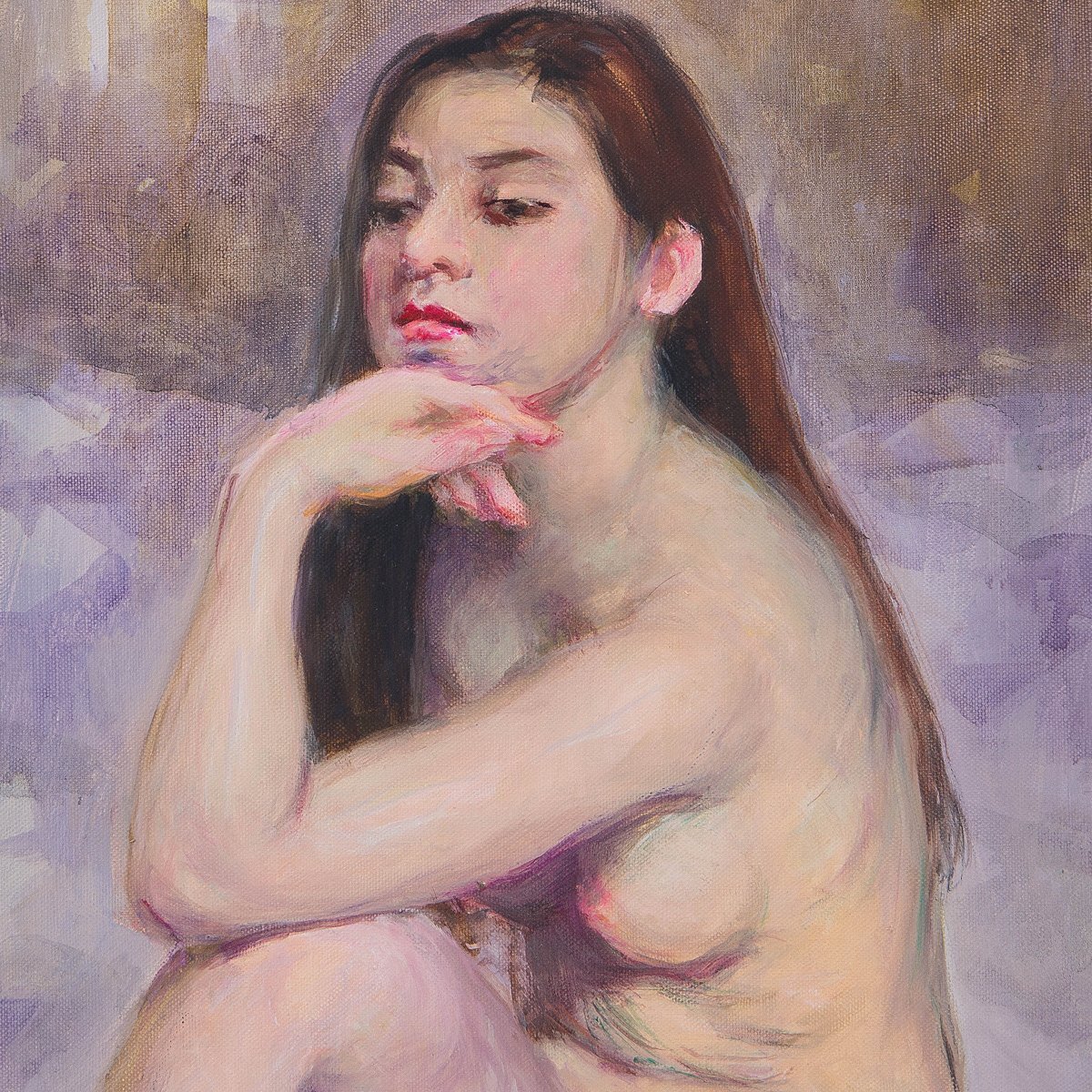 【1on1】真作 江成一郎 『爽春』 裸婦 油彩 キャンバス 6号 平成六年 額装 / 女性像人気画家 白日会会員 師:伊藤清永_画像3