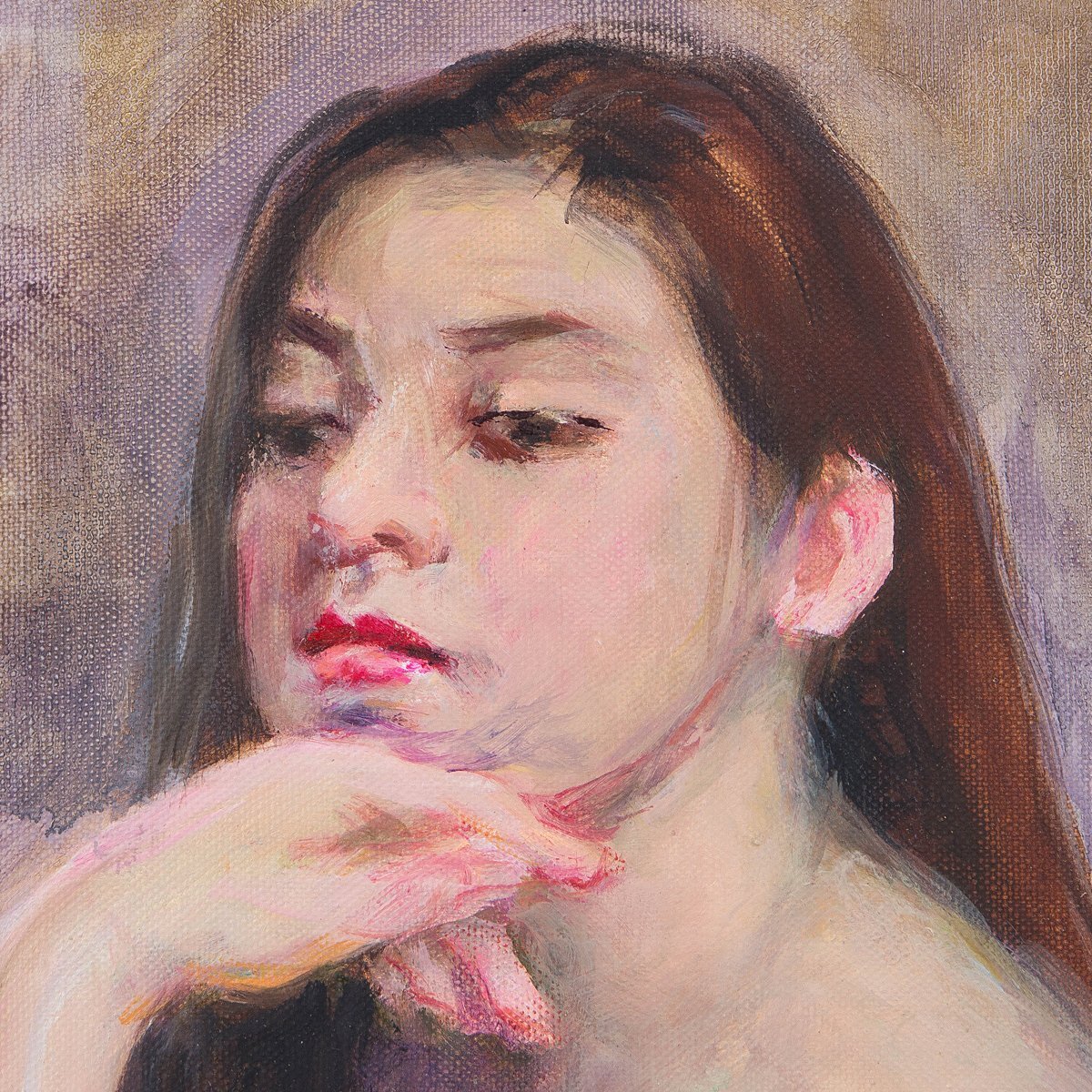 【1on1】真作 江成一郎 『爽春』 裸婦 油彩 キャンバス 6号 平成六年 額装 / 女性像人気画家 白日会会員 師:伊藤清永_画像4