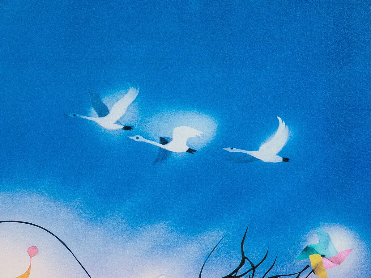 【1on1】真作 藤城清治 『夢がとぶ』 オリジナルリトグラフ 直筆サイン ed.500 額装 保証書付 ／ 日本における影絵作家第一人者_画像3