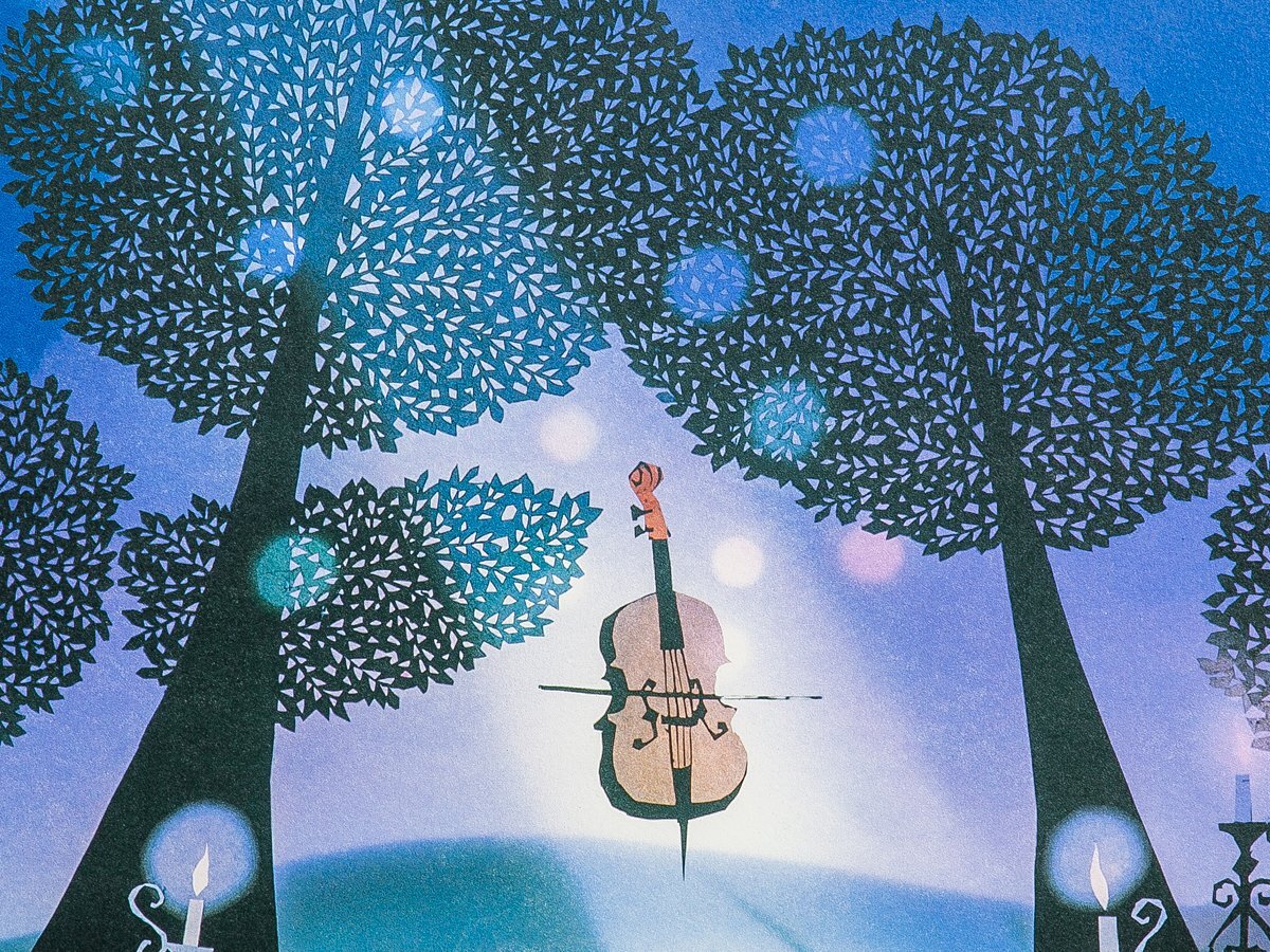 【1on1】真作 藤城清治 『月光のチェロ』 オリジナルリトグラフ 直筆サイン ed.250 額装 保証書付 / 日本における影絵作家第一人者_画像5