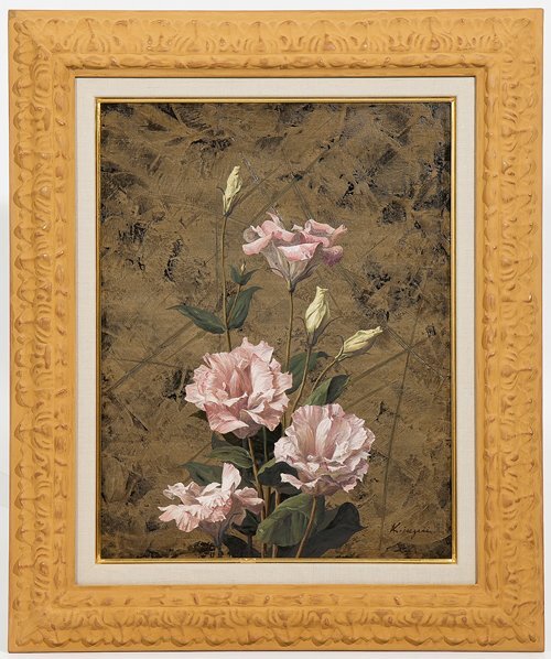 【1on1】真作 伊勢崎勝人 『トルコ桔梗(八重)』 油彩 キャンバス 10号 額装 ／ リアリズム ホキ美術館収蔵画家 白日会会員 内閣総理大臣賞_画像2