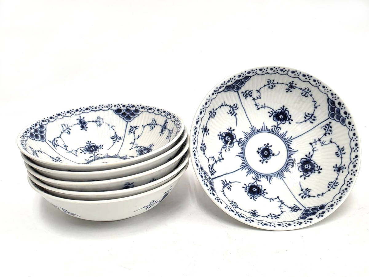 Y H R71114 ROYAL COPENHAGEN ロイヤルコペンハーゲン ブルーフルーテッド ハーフレース ボウル 6点セット_画像1