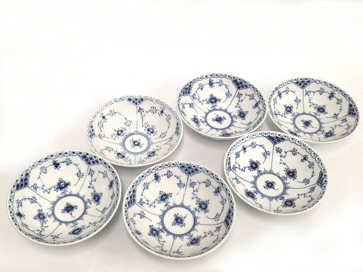 Y H R71114 ROYAL COPENHAGEN ロイヤルコペンハーゲン ブルーフルーテッド ハーフレース ボウル 6点セット_画像3