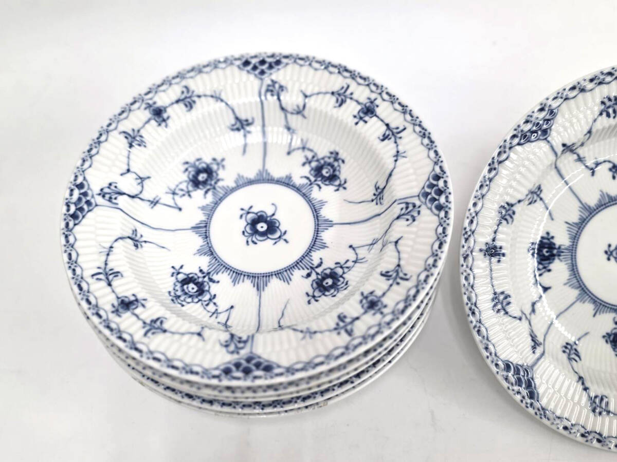 Y H R71112 ROYAL COPENHAGEN ロイヤルコペンハーゲン ブルーフルーテッド ハーフレース プレート スープ皿 深皿 6枚セット_画像2