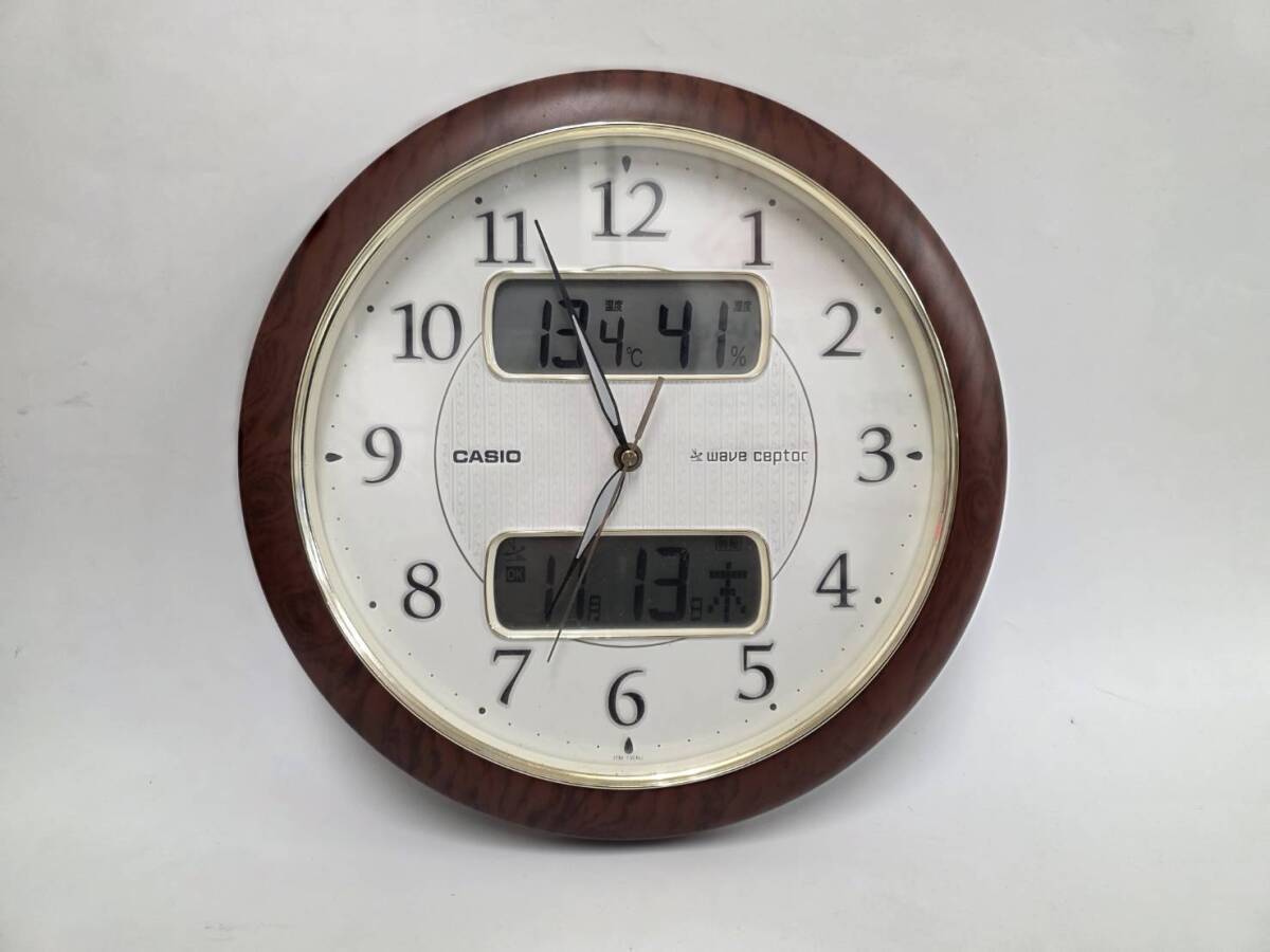 AKI R71114 CASIO カシオ 電波時計 掛け時計 wave ceptor ITM-730NJ 茶木目調 日付/温度/湿度/野鳥のさえずり時報_画像1