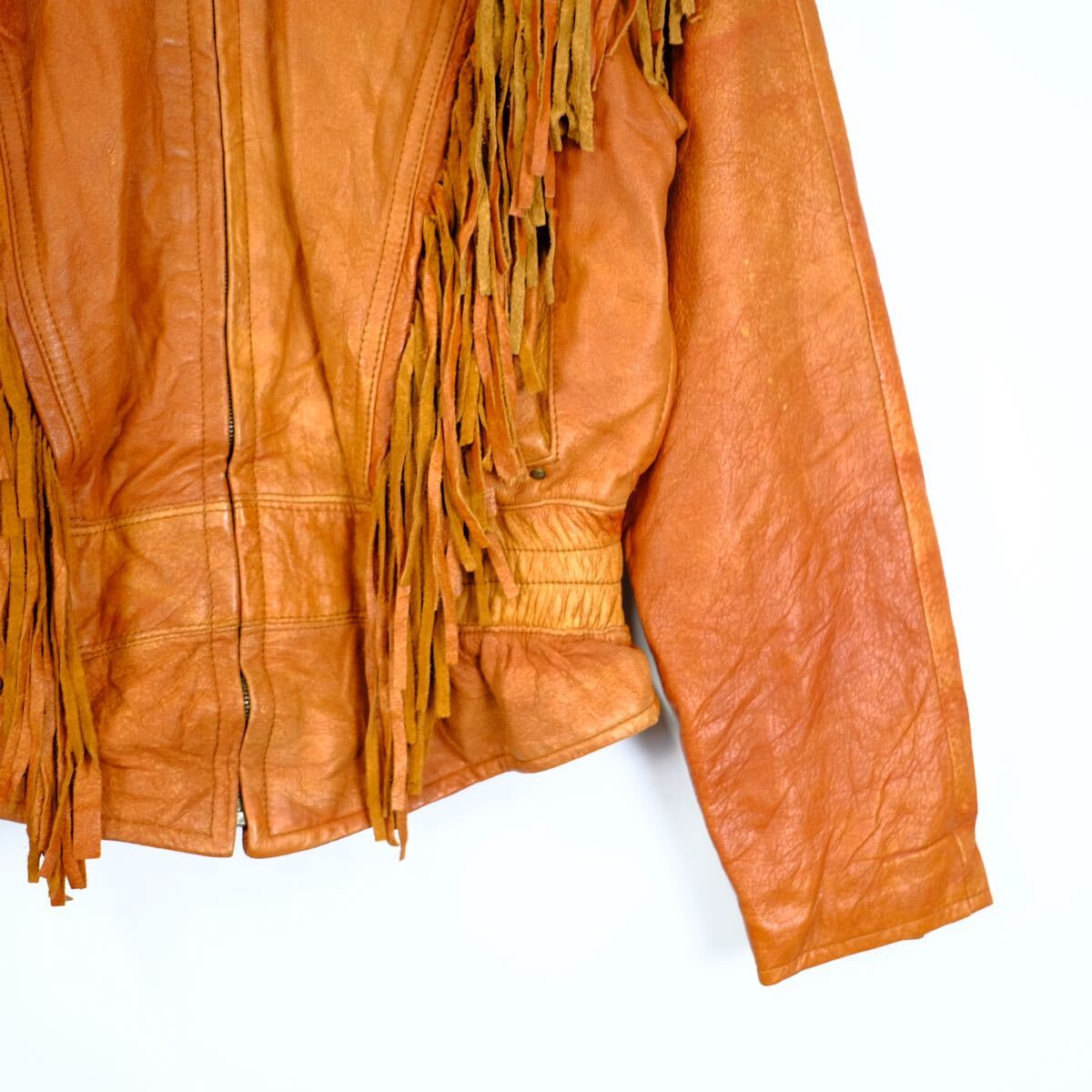 1970s ビンテージ フリンジレザージャケット ブラウン ライダース 立ち襟 古着屋 USA製 アート デザイン 卸売り _画像3