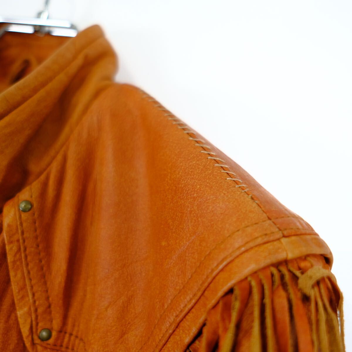 1970s ビンテージ フリンジレザージャケット ブラウン ライダース 立ち襟 古着屋 USA製 アート デザイン 卸売り _画像5