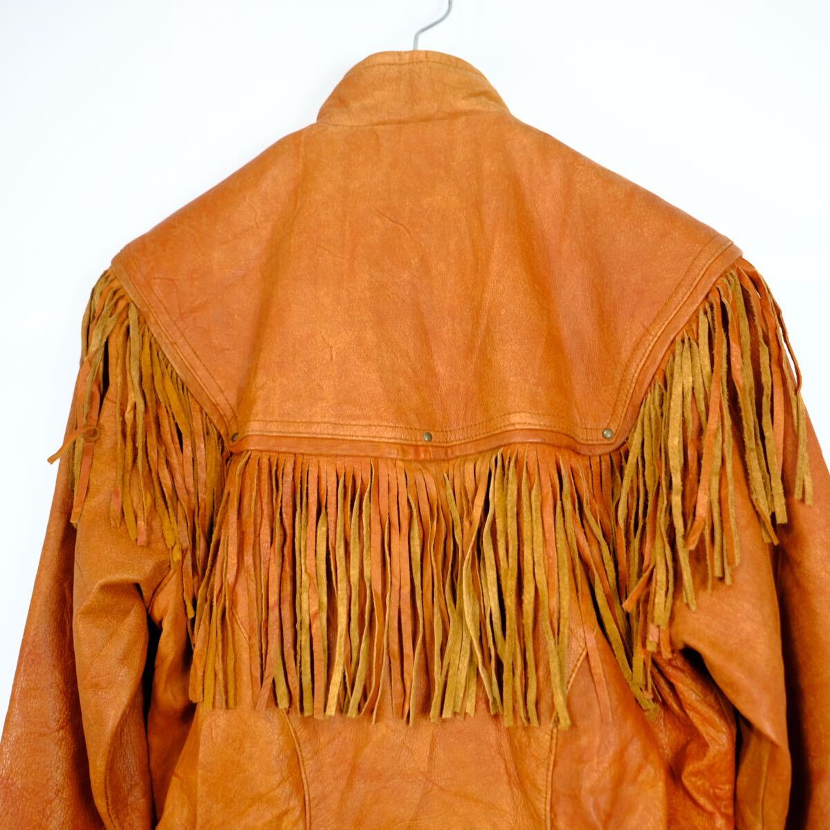 1970s ビンテージ フリンジレザージャケット ブラウン ライダース 立ち襟 古着屋 USA製 アート デザイン 卸売り _画像7